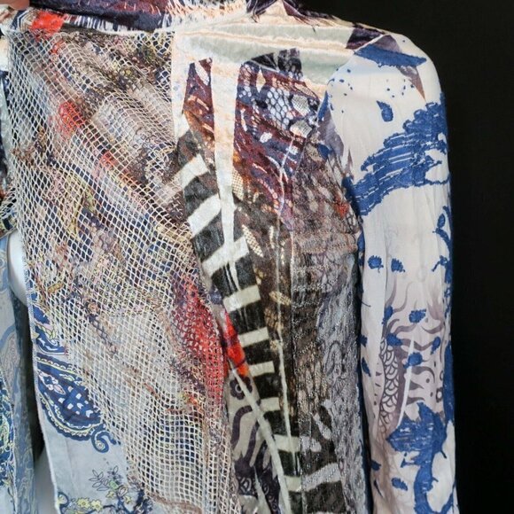 Adore Art to Wear Mixed Print Draped Open Cardigan Blouse Resort Women's Small - Picture 3 of 6